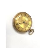 A LADIES VICTORIAN 18CT YELLOW GOLD KEY WIND POCKET WATCH WITH FLORAL ENGRAVED DIAL, NUMBERED TO THE