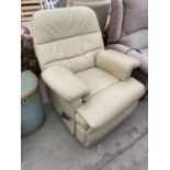 A CREAM LEATHER RECLINING ARMCHAIR