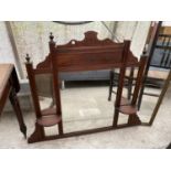 THREE ITEMS - AN OAK TAPESTRY FIRESCREEN, A MAHOGANY OVER MANTLE MIRROR AND A GILT FRAMED MIRROR