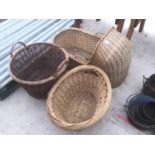 THREE WICKER ITEMS TO INCLUDE A MOSES BASKET AND TWO LOG BASKETS
