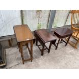 THREE OCCASIONAL TABLES - TWO OAK, ONE MAHOGANY