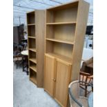 TWO OAK EFFECT BOOKCASE CABINETS