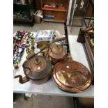 MIXED ITEMS - COPPER KETTLES, WARMNG PAN ETC