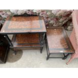 TWO INLAID WALNUT ITEMS - A LOW TABLE AND A TROLLEY WITH LOWER SHELF AND DRAWER