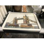 A FRAMED PICTURE OF A TOWER OF LONDON COLLAGE