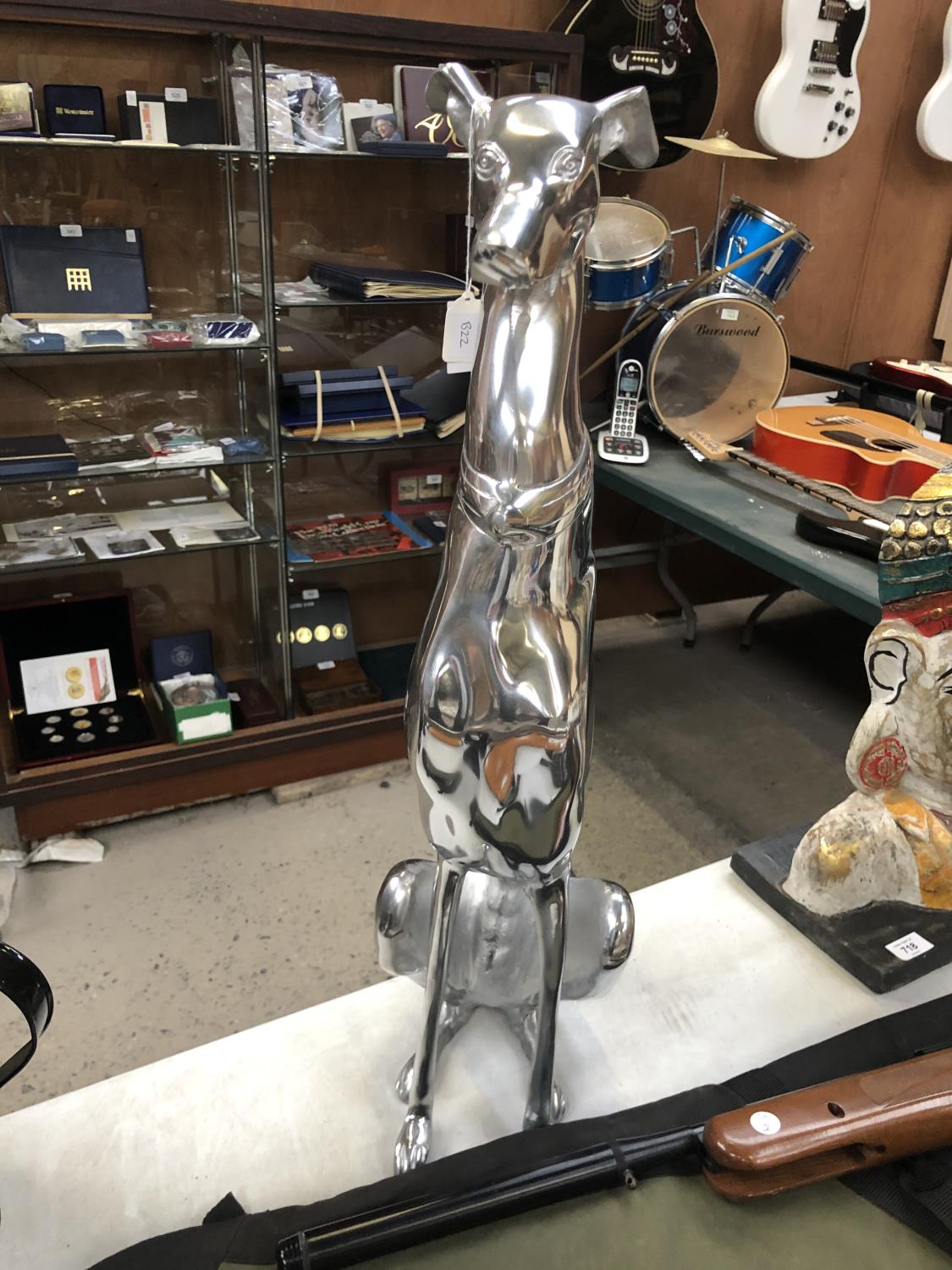 A LARGE CHROME SEATED GREYHOUND MODEL