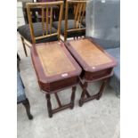 TWO MAHOGANY OCCASIONAL TABLES WITH LEATHER TOPS AND SINGLE DRAWERS