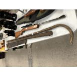THREE ITEMS - SHEPHERDS CROOK, CASE AND SAW
