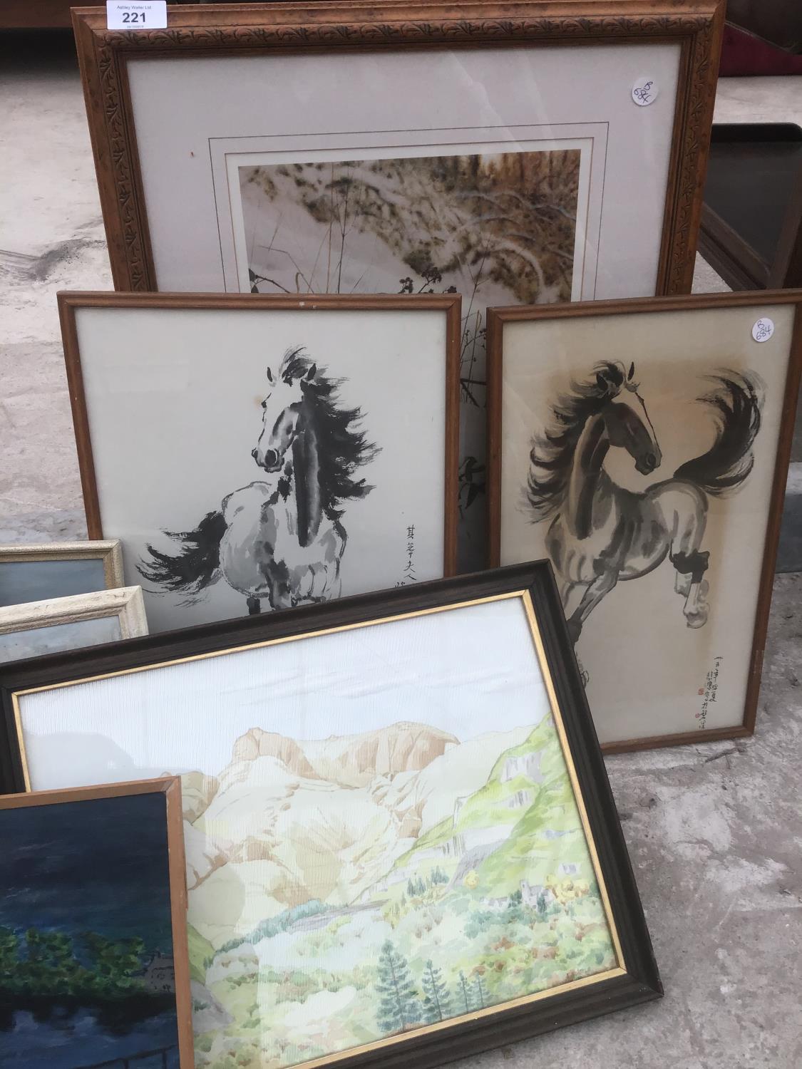 VARIOUS PICTURES TO INCLUDE LANDSCAPE PAINTINGS AND ASIAN ART STYLE HORSES - Image 3 of 3