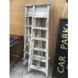 TWO PAIRS OF VINTAGE SIX STEP WOODEN STEP LADDERS