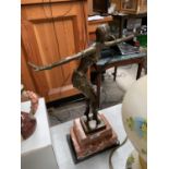 AN ART DECO STYLE BRONZE MODEL OF A DANCING LADY, SIGNED ON MARBLE BASE