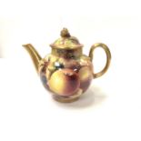 A ROYAL WORCESTER HAND PAINTED 'FRUIT STUDY' MINIATURE TEAPOT, SIGNED NUTT
