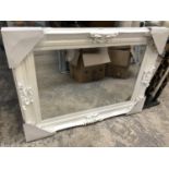 AN AS NEW AND BOXED MODERN WHITE PAINTED RECTANGULAR BEVELLED EDGE MIRROR