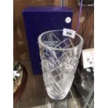 A BOXED EDINBURGH CRYSTAL CUT GLASS VASE