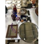 MIXED ITEMS - CIRCULAR ART DECO STYLE MIRROR, SILVER PLATED VEGETABLE DISH ETC