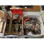 A COLLECTION OF ASSORTED COSTUME JEWELLERY, TO INCLUDE TWO JEWELLERY BOXES
