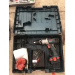 A BOSCH PROFESSIONAL CORDLESS DRILL, TWO BATTERIES AND CHARGER WITH A CASE IN WORKING ORDER