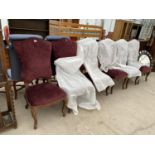 SIX MAHOGANY AND BURGUNDY UPHOLSTERED DINING CHAIRS. THESE CHAIRS WERE BESPOKE MADE FROM LONDON