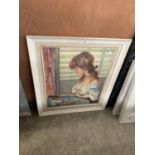 A WHITE FRAMED PAINTING OF A GIRL