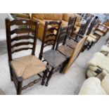 EIGHT VARIOUS OAK DINING CHAIRS AND A MIRROR FRAME