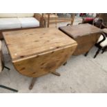 TWO DROP LEAF DINING TABLES - ONE PINE, ONE OAK