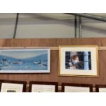 A FRAMED PICTURE OF A HARBOUR AND FURTHER BIRD PRINT