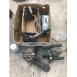 VARIOUS ITEMS TO INCLUDE ELECTRIC SHEARS, FOOT PUMP, ANGLE GRINDER ETC
