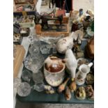 A COLLECTION OF CRYSTAL CUT GLASS AND VARIOUS CERAMIC ANIMALS ETC