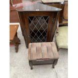 A MAHOGANY WINE CHILLER WITH GALVANISED LINER AND AN OAK CORNER CABINET WITH LEAD GLAZED DOOR