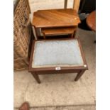 A MAHOGANY SEWING CABINET AND NEST OF TWO TABLES