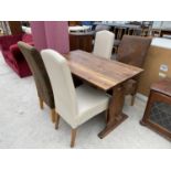 A PINE DINING TABLE AND FOUR MODERN HIGH BACKED DINING CHAIRS