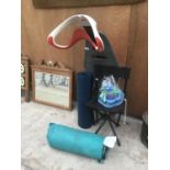 VARIOUS CAMPING ITEMS TO INCLUDE A ONE MAN TENT, A SLEEP MAT, CHILDS FOLD UP CHAIR, PICNIC SET AND