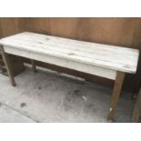 A VINTAGE WHITE PAINTED FARMHOUSE STYLE PINE TABLE