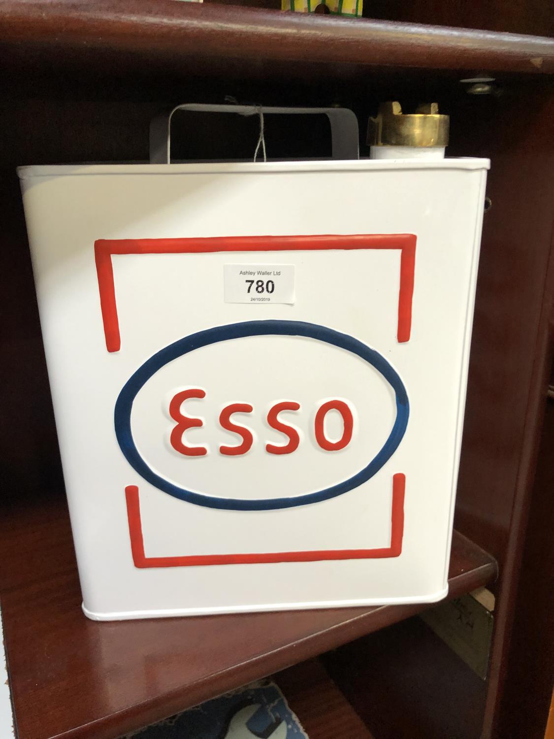 A WHITE METAL 'ESSO' PETROL CAN