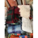 A COLLECTION OF WELSH AND SCOTTISH BLANKETS AND VINTAGE LINENS