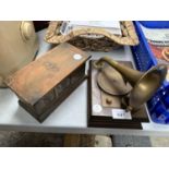 A WOODEN MODEL GRAMOPHONE AND TRINKET BOX