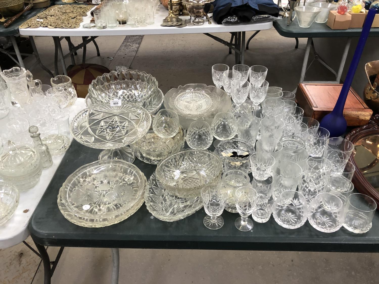 A LARGE COLLECTION OF CUT GLASS AND FURTHER GLASSWARES