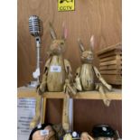 TWO WOODEN SHELF RABBIT FIGURES