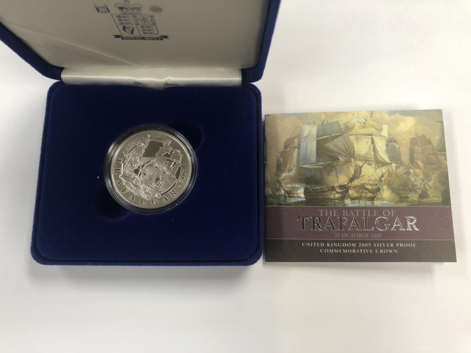 ROYAL MINT 2005 SILVER PROOF COMMEMORATIVE CROWN ?THE BATTLE OF TRAFALGAR? . CASED WITH COA ,