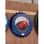 A COLLECTABLE METAL BEER BOTTLE CAP 'AOBULL' SIGN