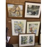 FIVE ORIGINAL FRAMED WATERCOLOUR PAINTINGS BY F.COLLIS