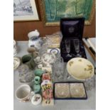 A COLLECTION OF ASSORTED ITEMS TO INCLUDE BOXED SET OF STUART CRYSTAL GLASSES, WEDGWOOD CANDLE