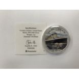 UNITED STATES "2005 TITANIC COLOURED ONE OUNCE SILVER DOLLAR" ENCAPSULATED WITH C.O.A