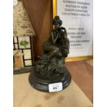 A BRONZE MODEL OF A LADY ON MARBLE BASE, SIGNED