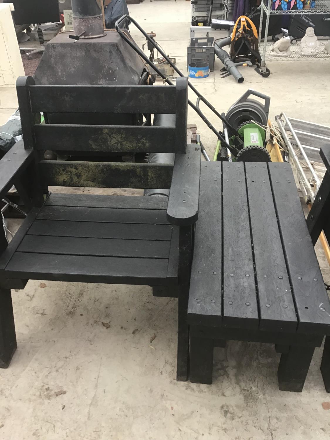 A PAIR OF HEAVY DUTY GARDEN CHAIRS WITH MATCHING TABLE - Image 3 of 3