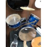 A SMALL BURSWOOD DRUM KIT TOGETHER WITH STICKS