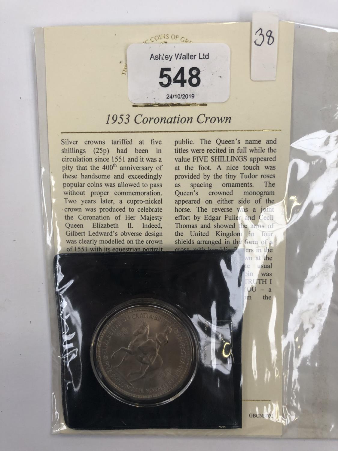 UK 1953 CORONATION CROWN , SUPERB , UNCIRCULATED CONDITION . ENCAPSULATED WITH COA