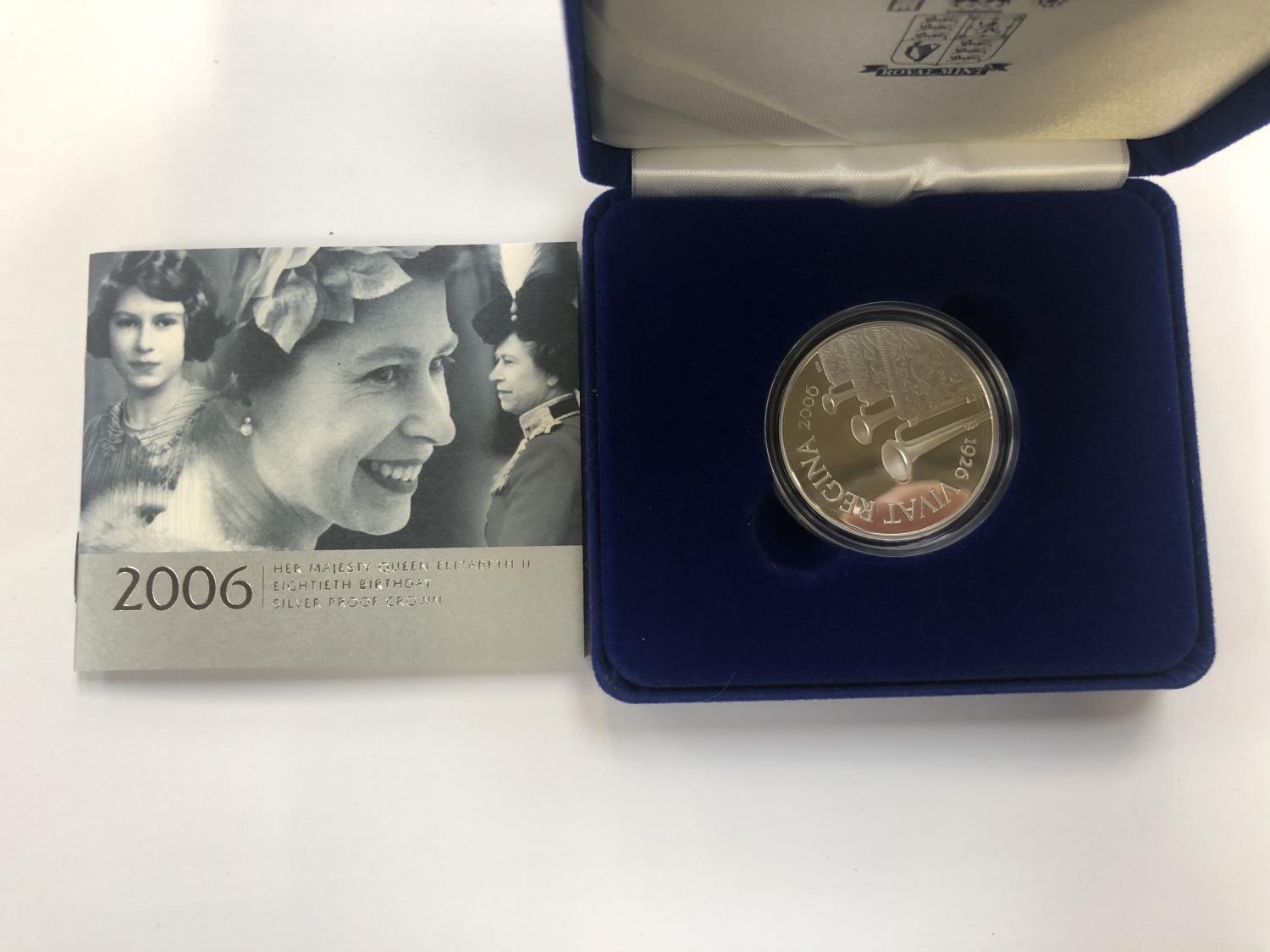 UK ROYAL MINT "2006 EIGHTIETH BIRTHDAY SILVER PROOF CROWN", ENCAPSULATED AND BOXED WITH C.O.A