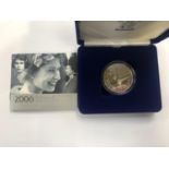 UK ROYAL MINT "2006 EIGHTIETH BIRTHDAY SILVER PROOF CROWN", ENCAPSULATED AND BOXED WITH C.O.A