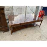 A LARGE BURR WALNUT COFFEE TABLE WITH LOWER SHELF